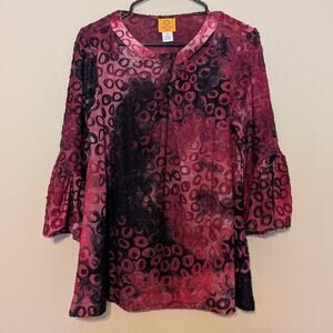 Ruby‎ Rd. Petite Scoop Neck With Criss Cross Jacuared Knit Sharkbite Top